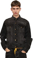 Shop Drew House FW22 Flame Series Distressed Washed Denim Jacket Unisex Black DR-FW22-488