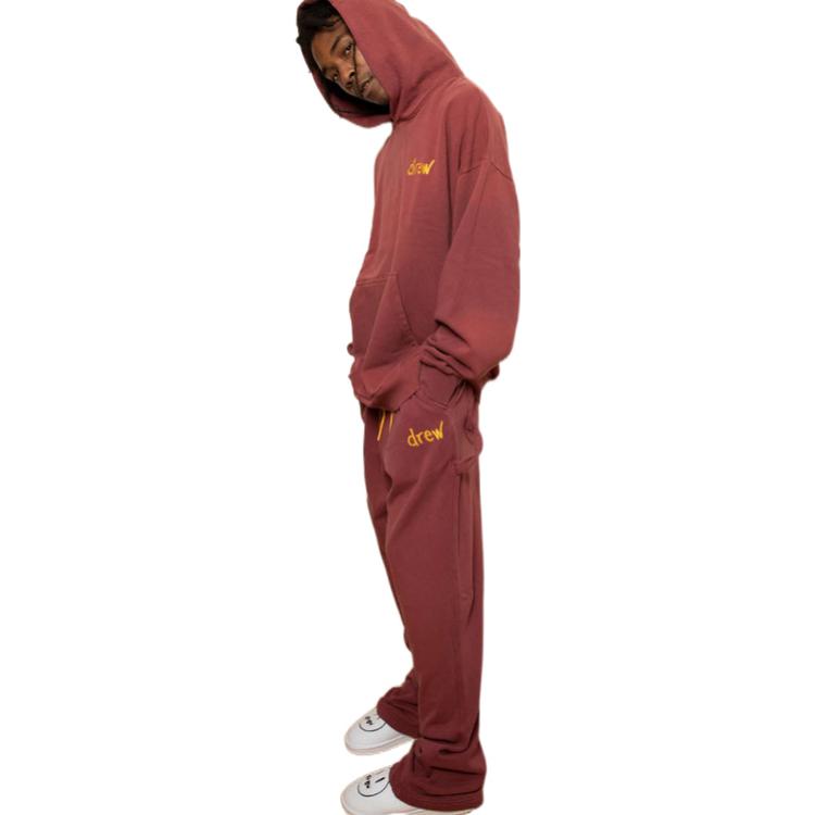 Shop Drew House FW22 Flame Series Scribble Hoodie Red Pullover Unisex Sweatshirt DR-FW22-669