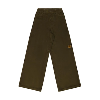 Drew House FW22 Olive Corduroy Wide Leg Carpenter Pants Unisex Casual Retro Style. DR-FW22-082