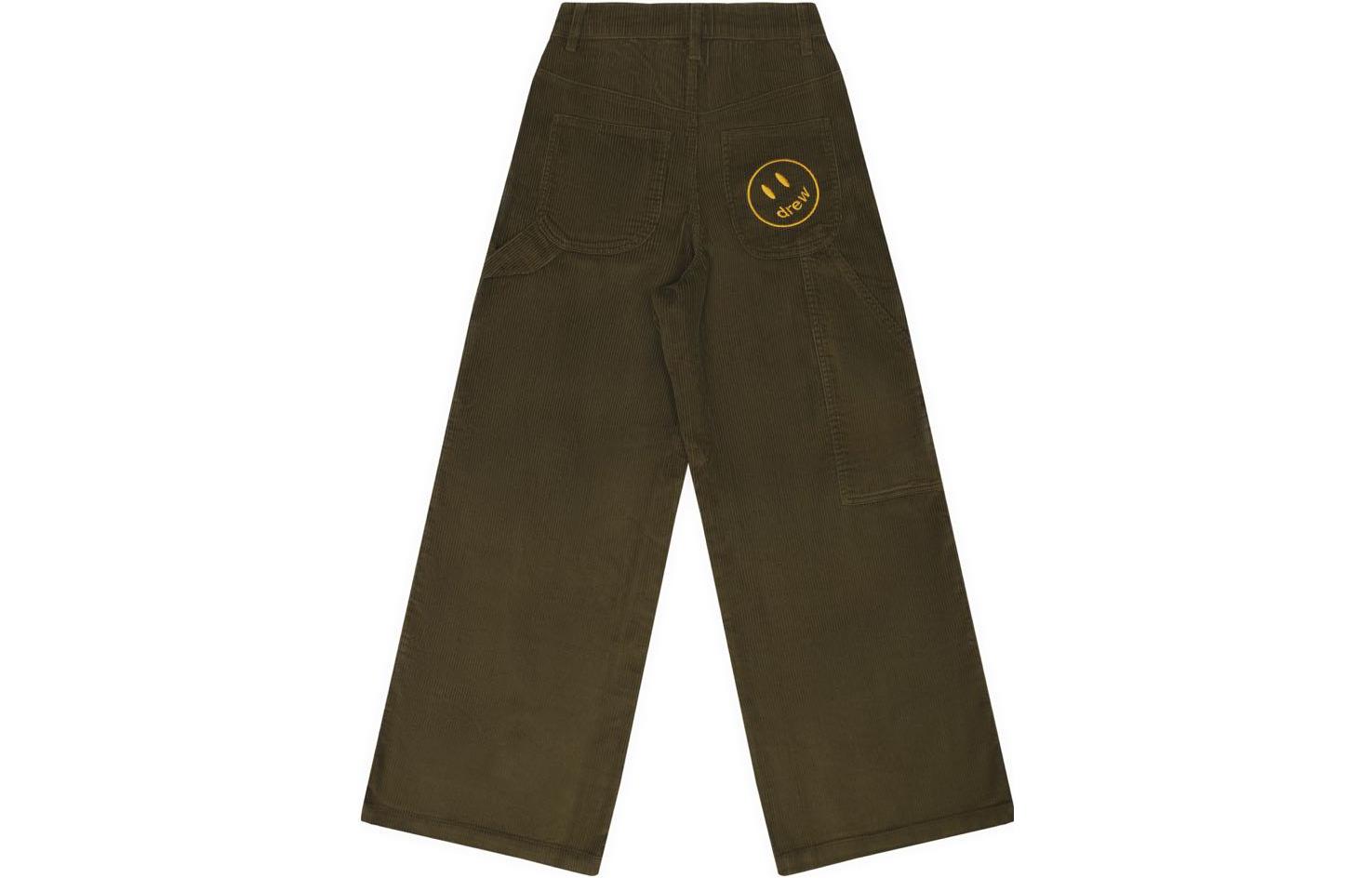 Lookbook Seluar Drew House FW22 Olive Corduroy Wide Leg Carpenter Unisex Gaya Retro Kasual. DR-FW22-082