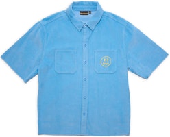 Drew House FW22 Pacific Blue Smiley Corduroy Short Sleeve Shirt Unisex. DR-SS22-986 Drew House FW22 Pacific Blue Smiley Corduroy Short Sleeve Shirt Unisex. DR-SS22-986