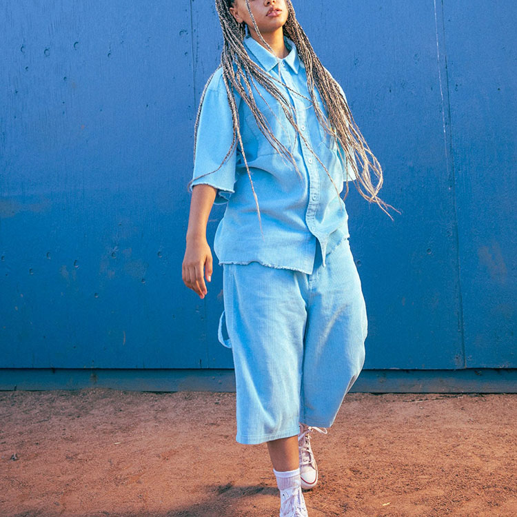 Purchase Kemeja Lengan Pendek Corduroy Drew House Smiley Biru Pasifik FW22 Unisex. DR-SS22-986