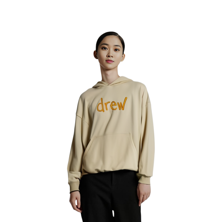 Shop Drew House FW22 手繪風寬鬆連帽衫 杏仁米 男女款 刺繡標誌。 DW-FW22-1223-02