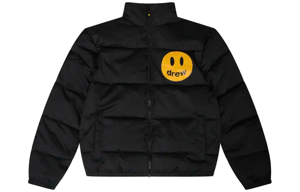 Drew House FW22 Zip Up Puffer Jacket Mascot Black Smile Print Unisex. DR-FW22-516
