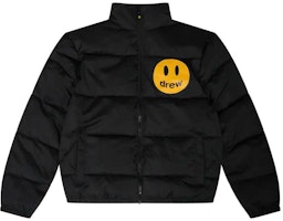 Drew House FW22 Zip Up Puffer Jacket Mascot Black Smile Print Unisex. DR-FW22-516 Drew House FW22 Zip Up Puffer Jacket Mascot Black Smile Print Unisex. DR-FW22-516
