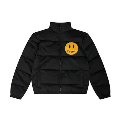Drew House FW22 Zip Up Puffer Jacket Mascot Black Smile Print Unisex. DR-FW22-516