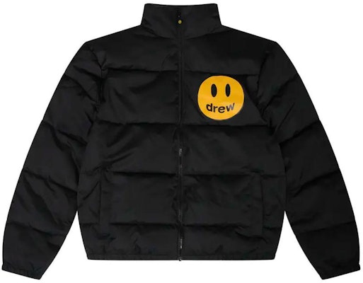 드루하우스 FW22 지퍼업 패딩 자켓 마스코트 블랙 스마일 프린트 유니섹스. DR-FW22-516 Order 드루하우스 FW22 지퍼업 패딩 자켓 마스코트 블랙 스마일 프린트 유니섹스. DR-FW22-516