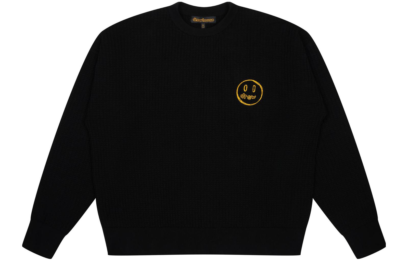 Drew House FW23 Black Pullover Fleece Sweatshirt with Chest Smiley Logo Unisex. DH-WK9122-SMBK
