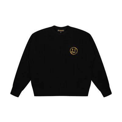 Drew House FW23 Black Pullover Fleece Sweatshirt with Chest Smiley Logo Unisex. DH-WK9122-SMBK