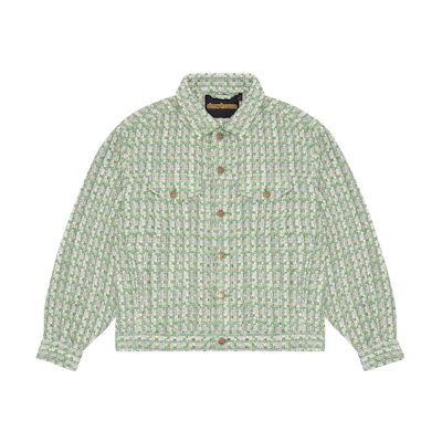 Drew House FW23 Infinite Joy Green Boucle Trucker Jacket Unisex with Logo Back. DH-B63621-GR