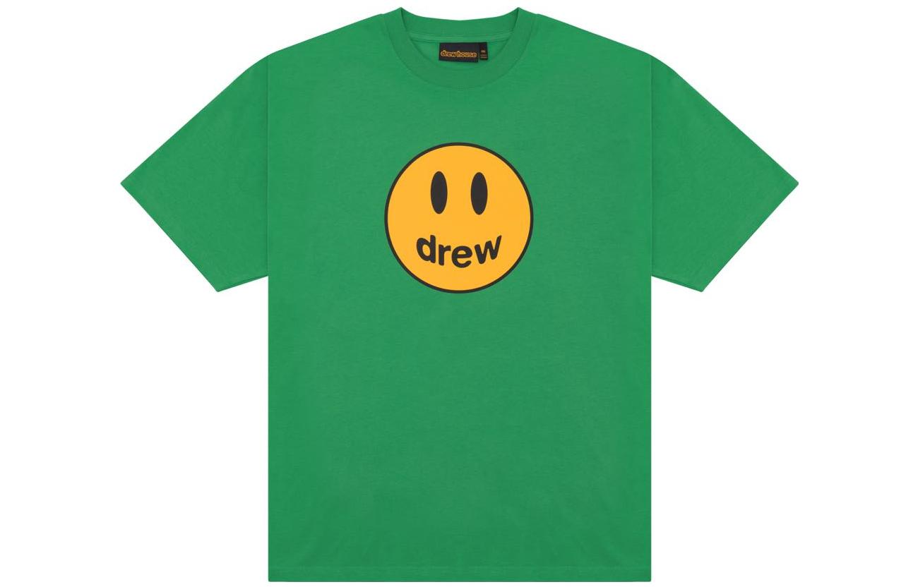 Drew House FW23 Mascot Smiley Graphic Tee Unisex Green Round-Neck Short Sleeve DW-fw23-001