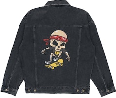 Drew House Hearty Trucker Jacket Cartoon Skull Logo Denim Jacket Unisex Black. DR-SS21-48 Drew House Hearty Trucker Jacket Cartoon Skull Logo Denim Jacket Unisex Black. DR-SS21-48