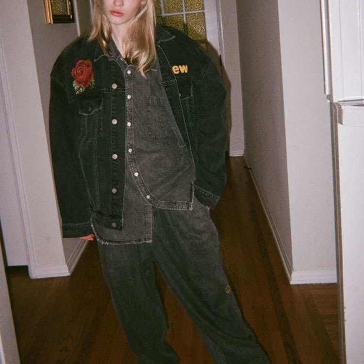 Shop Drew House Jaket Denim Kartun Logo Skull Unisex Hitam. DR-SS21-48