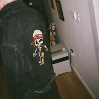 Cheap Drew House Hearty Trucker Jacket Cartoon Skull Logo Denim Jacket Unisex Black. DR-SS21-48