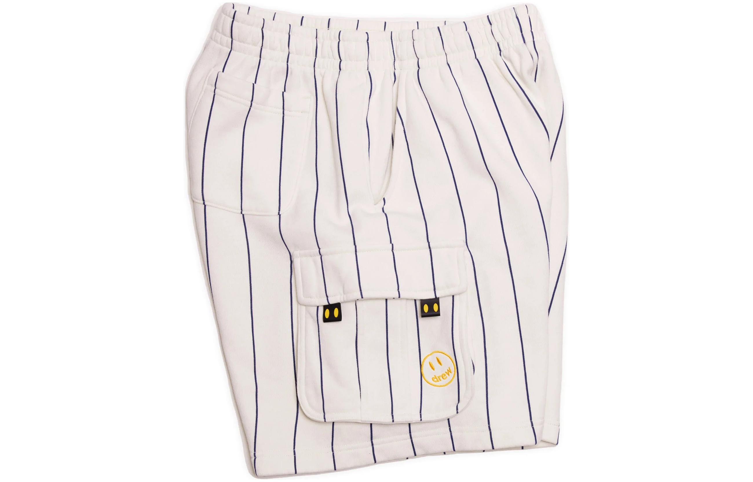 Shop Drew House 海軍藍條紋蜂鳥男女款白色休閒短褲。 DR-SS22-404