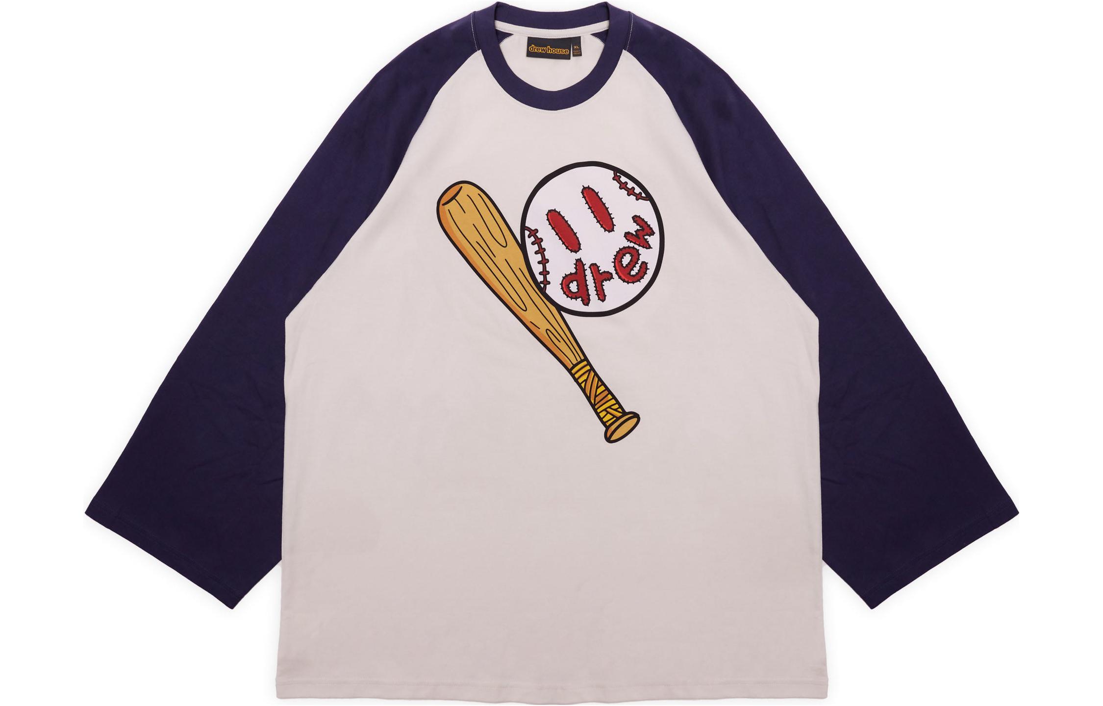 Drew House Hummingbirds SS22 Smiley Play Ball Navy Baseball Logo Tee Unisex. DR-SS22-406