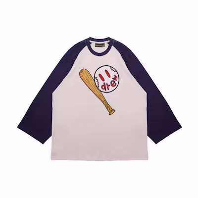 Drew House Hummingbirds SS22 Smiley Play Ball Navy Baseball Logo Tee Unisex. DR-SS22-406