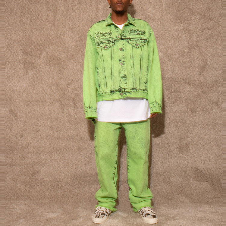 Shop ドリューハウス レターロゴ デニムジャケット グリーン ユニセックス カジュアル. DR-SS22-300