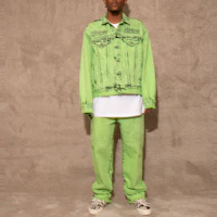 Shop Drew House Letter Logo Denim Jacket Green Unisex Casual Style. DR-SS22-300