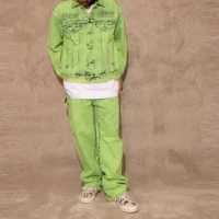 Purchase Drew House Letter Logo Denim Jacket Green Unisex Casual Style. DR-SS22-300