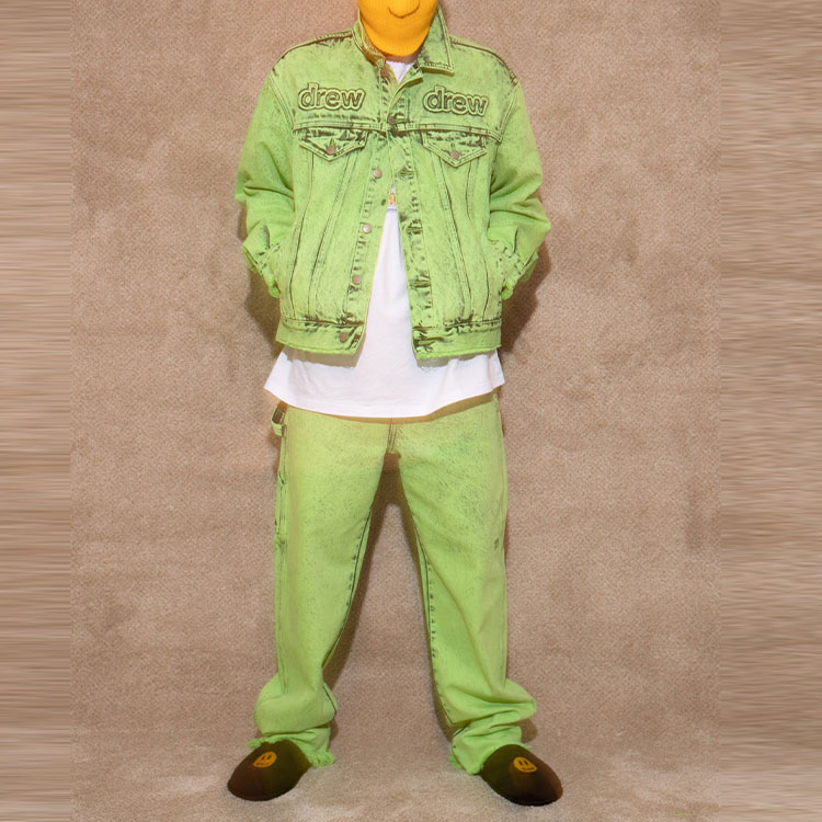 Details for ドリューハウス レターロゴ デニムジャケット グリーン ユニセックス カジュアル. DR-SS22-300