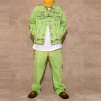 Details for Drew House Letter Logo Denim Jacket Green Unisex Casual Style. DR-SS22-300