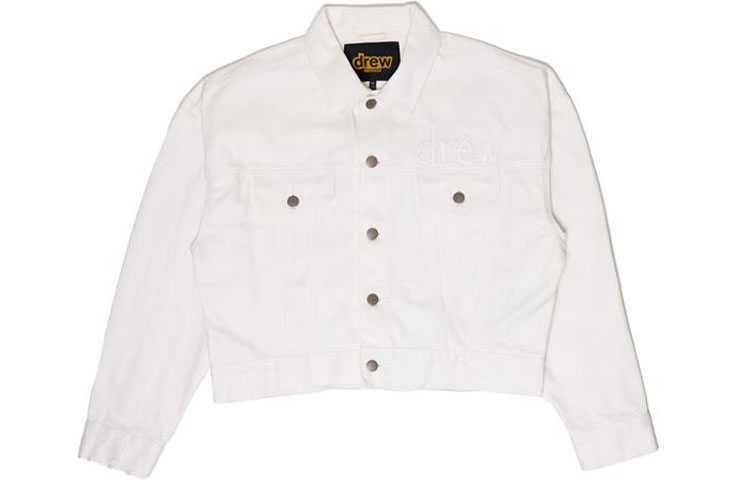 Drew House Logo Cropped Selvedge Trucker Jacket White Unisex Denim Jacket DR-FW21-003