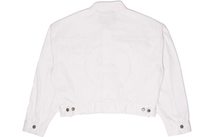 Lookbook Jaket Denim Unisex Drew House Logo Cropped Selvedge Trucker Putih DR-FW21-003