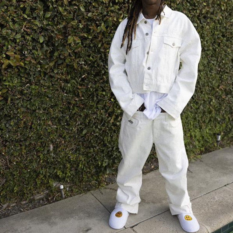 Cheap Jaket Denim Unisex Drew House Logo Cropped Selvedge Trucker Putih DR-FW21-003