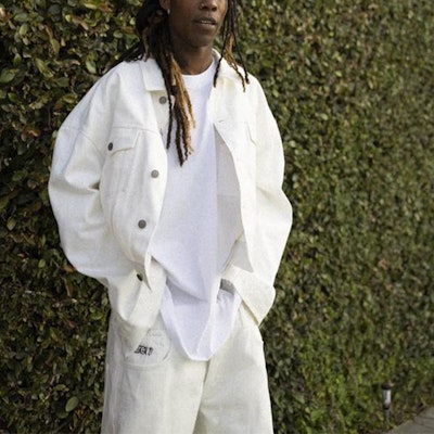 Jaket Denim Unisex Drew House Logo Cropped Selvedge Trucker Putih DR-FW21-003 2