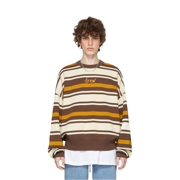 Shop Drew House Logo Jalur Lengan Panjang Baju Rajut Unisex. DR-SS22-173