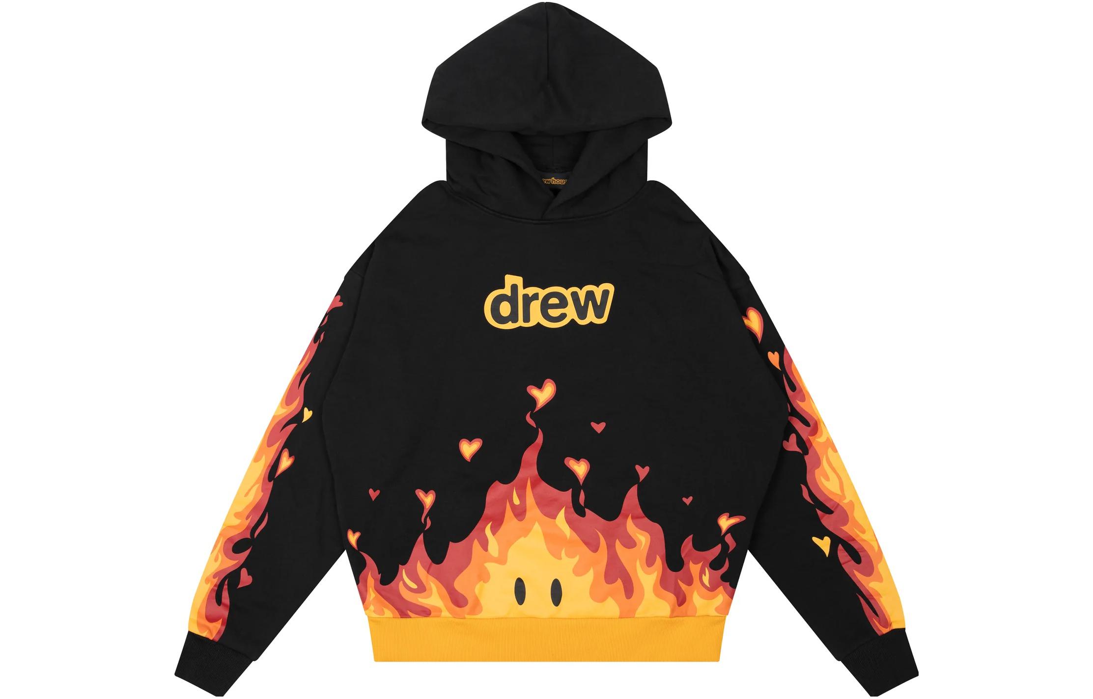 Drew House Logo Flame Print Pullover Hoodie Unisex Fleece Long Sleeve DR-FW22-436