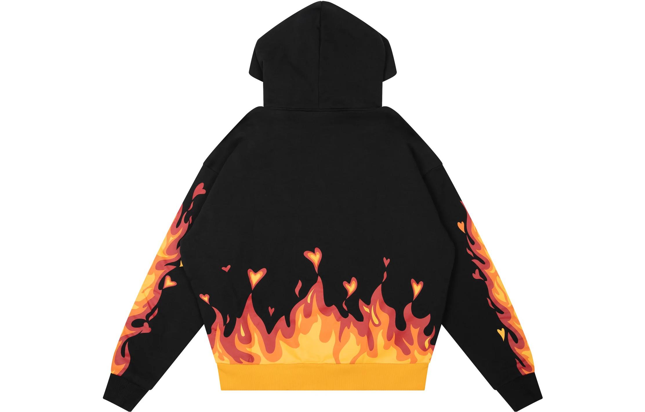 Lookbook Drew House Logo Flame Print Pullover Hoodie Unisex Fleece Long Sleeve DR-FW22-436