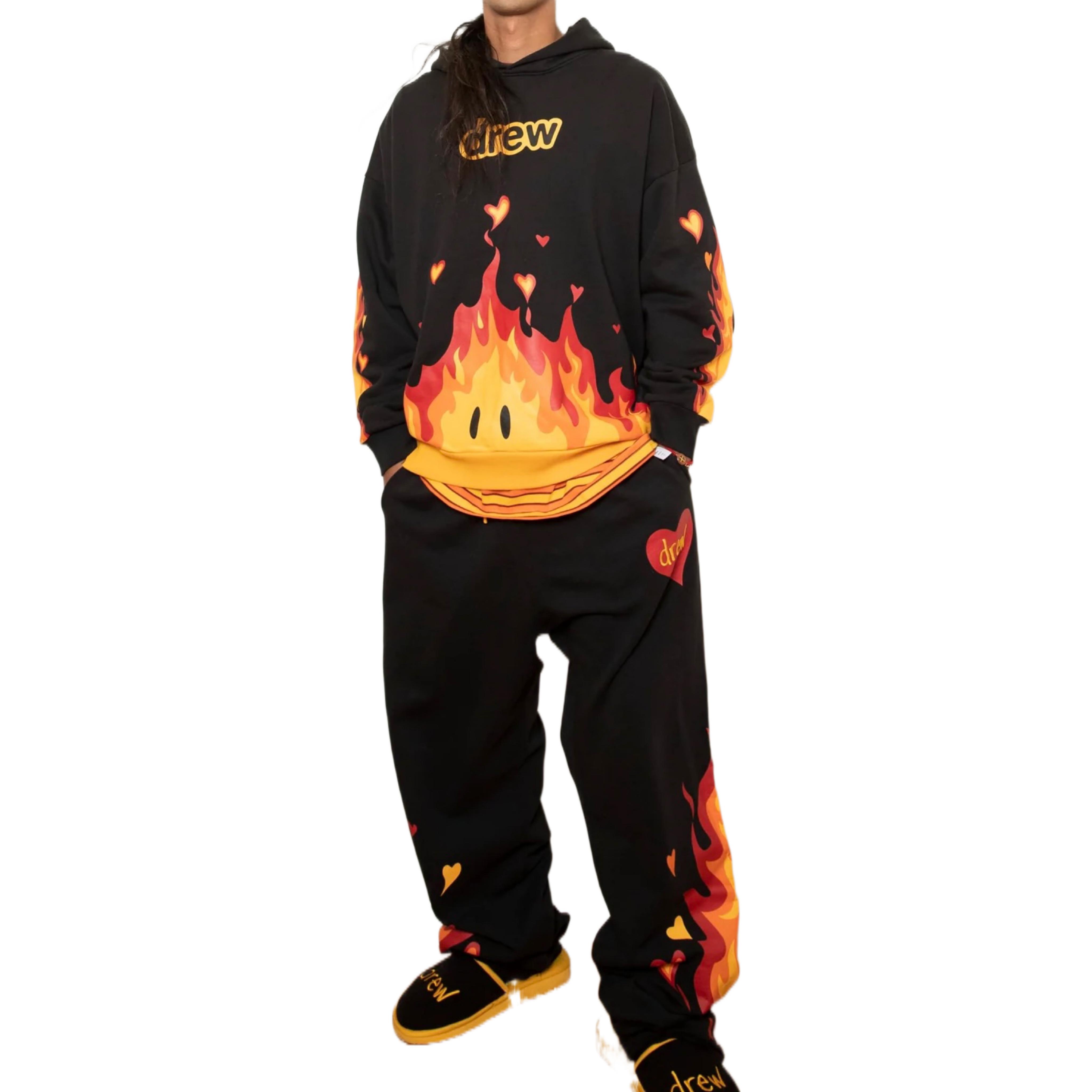 Shop Drew House Logo Flame Print Pullover Hoodie Unisex Fleece Long Sleeve DR-FW22-436