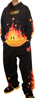 Drew House Logo Flame Print Pullover Hoodie Unisex Fleece Long Sleeve DR-FW22-436 Shop Drew House Logo Flame Print Pullover Hoodie Unisex Fleece Long Sleeve DR-FW22-436