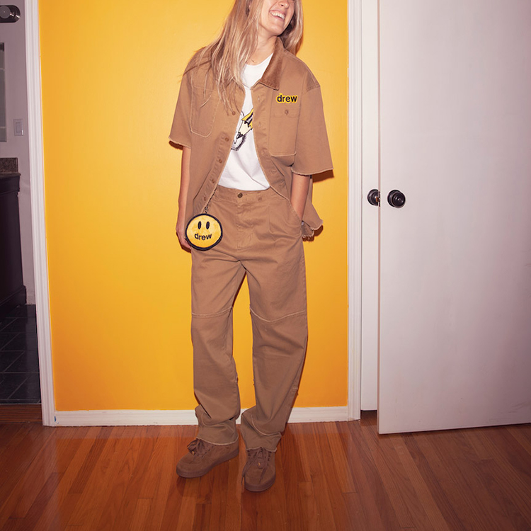 Sizing Baju Unisex Drew House Logo Vintage Sulaman Coklat Gelap DR-SS20-82