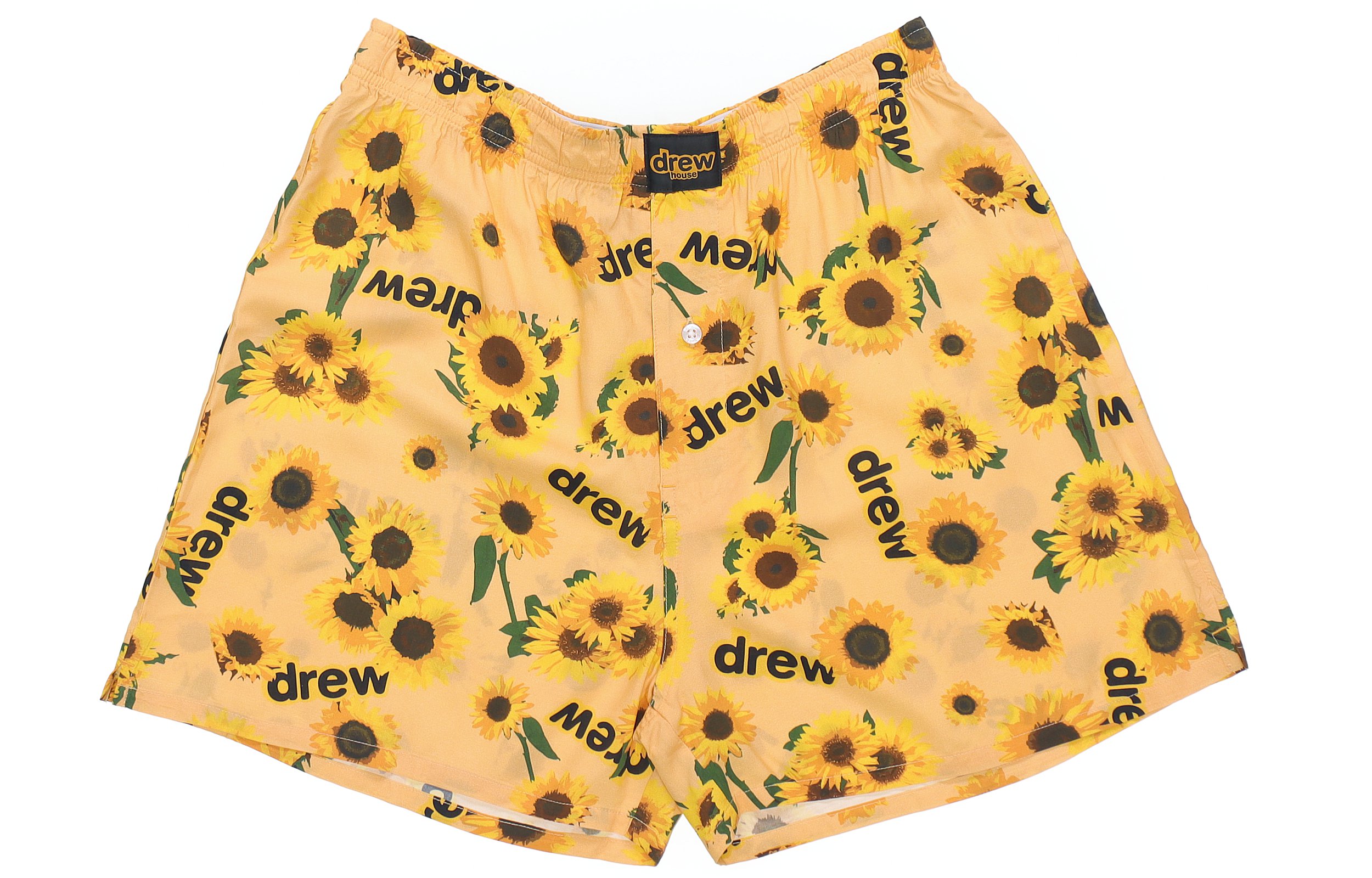 Drew House Logo SS21 Sunflower Print Loose Fit Unisex Shorts Yellow. DR-SS21-80