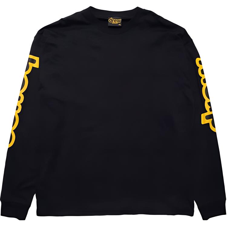 Drew House LS Hug Tee Black Large Logo Print Oversized Long-Sleeve Shirt Unisex. DR-FW21-079