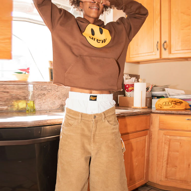 Purchase Drew House 標誌解構連帽上衣棕色男女笑臉套頭毛衣。 DR-SS22-152