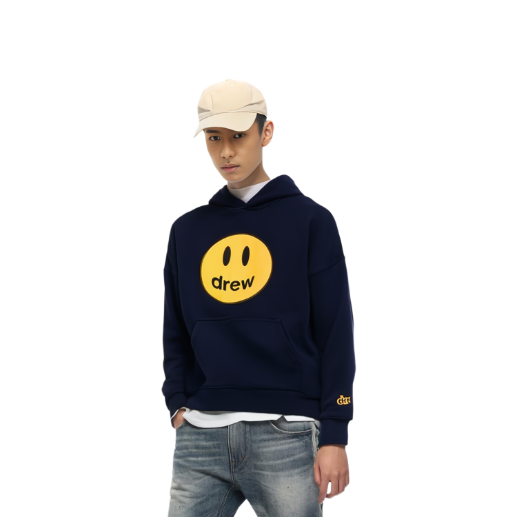 Shop Drew House Mascot Hoodie Dark Navy - Smiley Print Pullover Unisex. DW-FW22-1221-01
