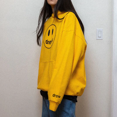Drew House Mascot Hoodie Smiley Logo Golden Yellow Unisex Fleece Pullover DR-FW21-092 3