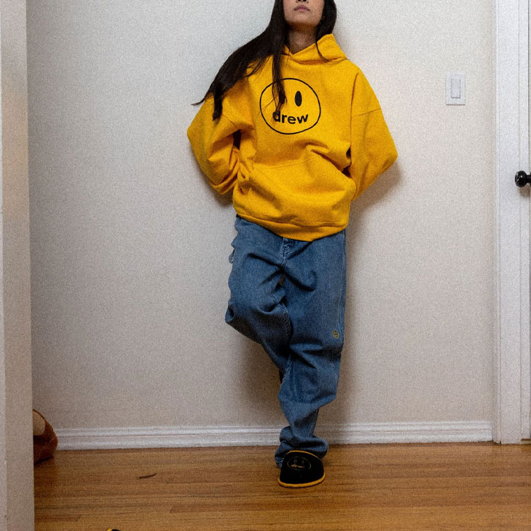 Shop Drew House Mascot Hoodie Smiley Logo Golden Yellow Unisex Fleece Pullover DR-FW21-092
