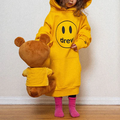 Drew House Mascot Hoodie Smiley Logo Golden Yellow Unisex Fleece Pullover DR-FW21-092 Purchase Drew House Mascot Hoodie Smiley Logo Golden Yellow Unisex Fleece Pullover DR-FW21-092