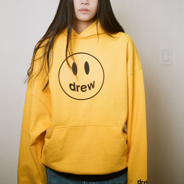 Details for Drew House Mascot Hoodie Smiley Logo Golden Yellow Unisex Fleece Pullover DR-FW21-092