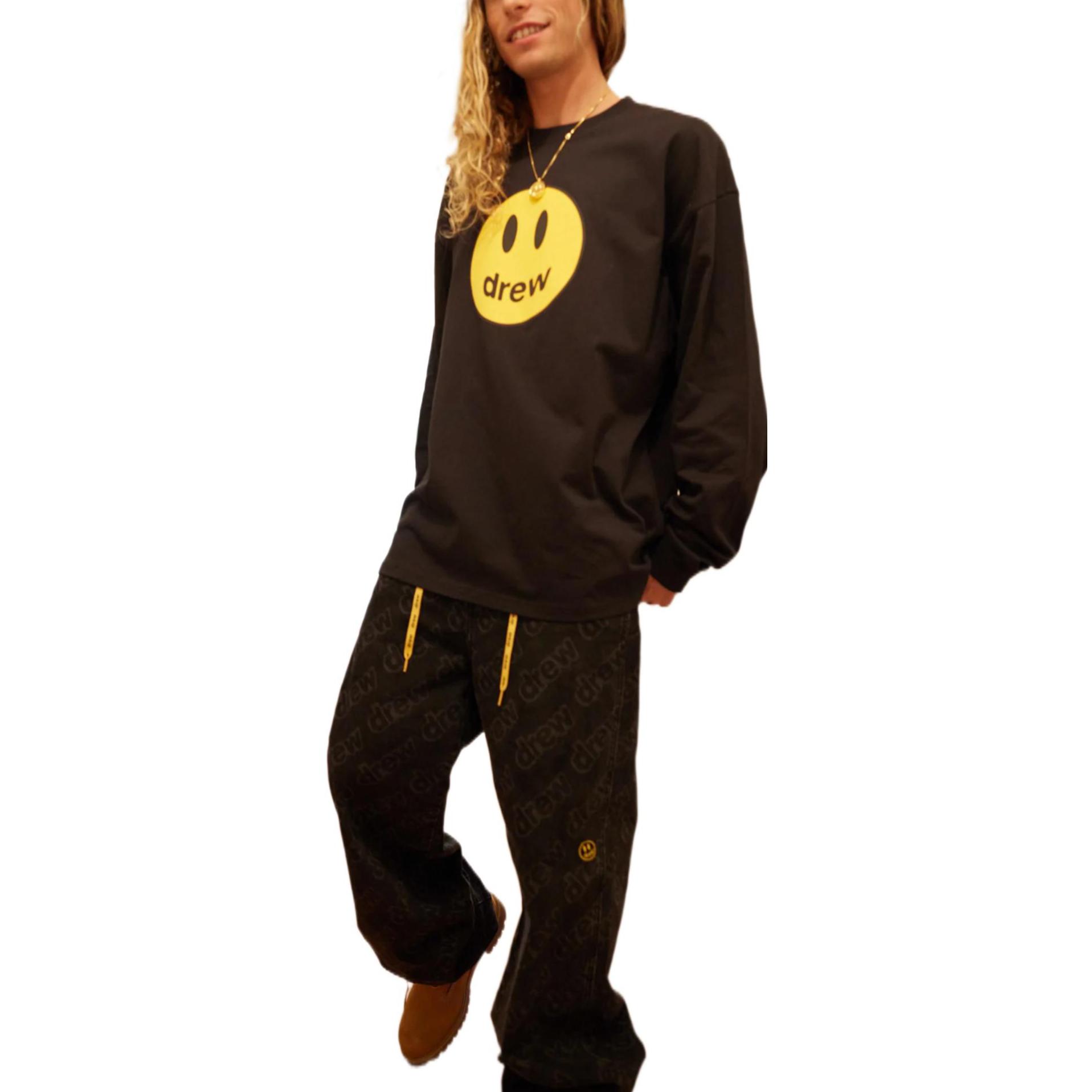 Shop Drew House Mascot Smile Black Long Sleeve Tee Unisex Casual Crewneck. DR-FW22-205