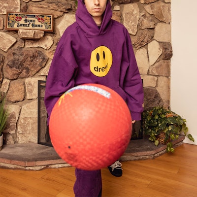 Drew House Mascot Smile Hoodie Unisex Ungu DR-FW20-91 Details for Drew House Mascot Smile Hoodie Unisex Ungu DR-FW20-91