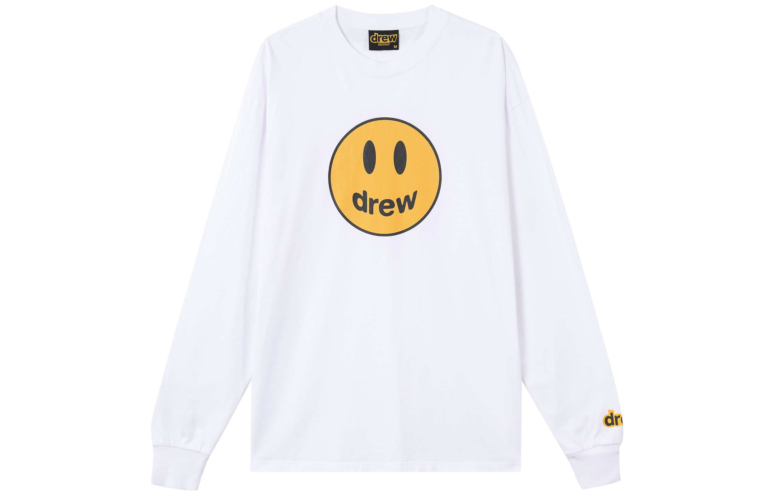 Drew House Mascot Smile Series Unisex Loose Crewneck White Long Sleeve Tee DR1083