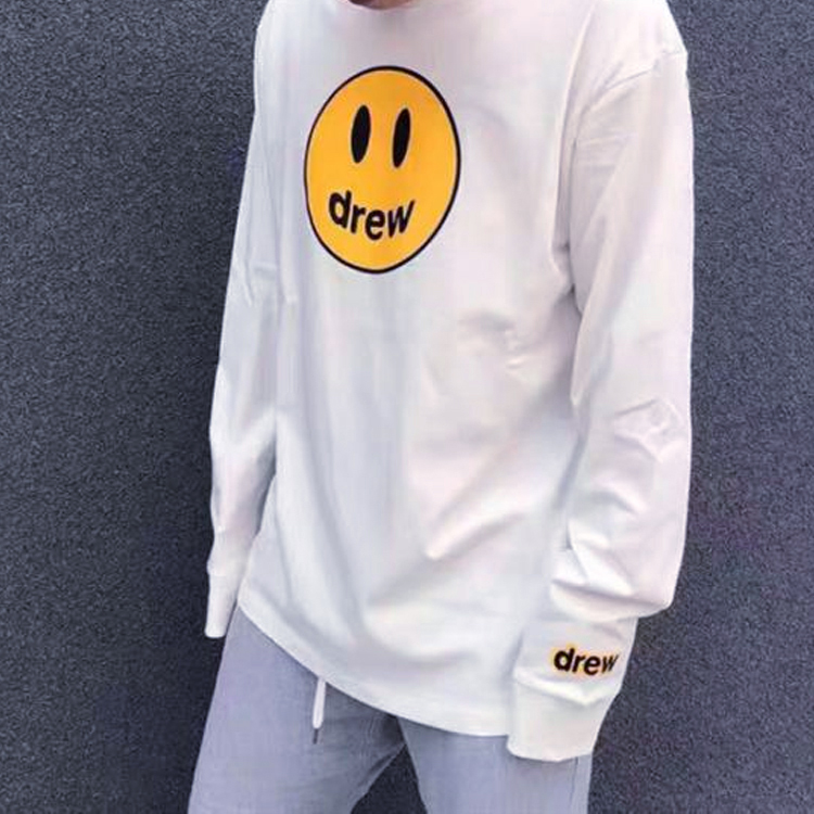 Sizing Drew House Mascot Smile 系列男女寬鬆白色長袖圓領上衣 DR1083