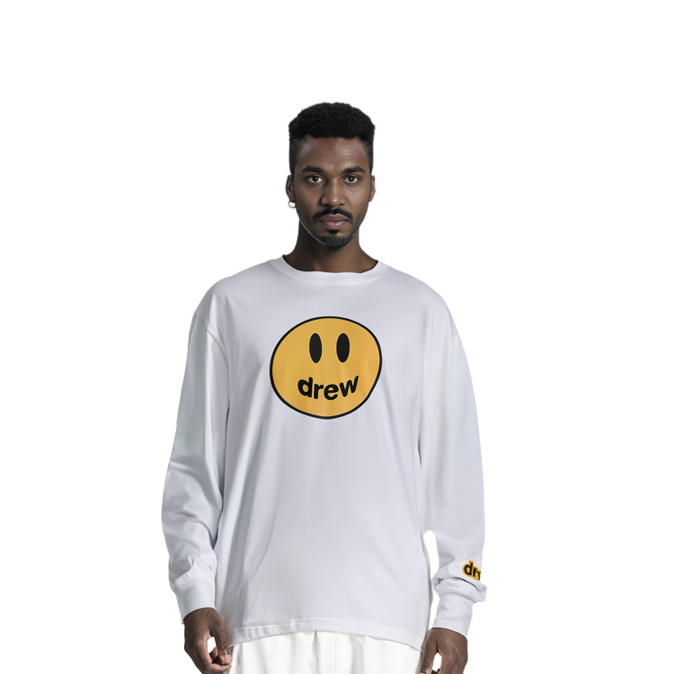 Cheap Drew House Mascot Smile 系列男女寬鬆白色長袖圓領上衣 DR1083