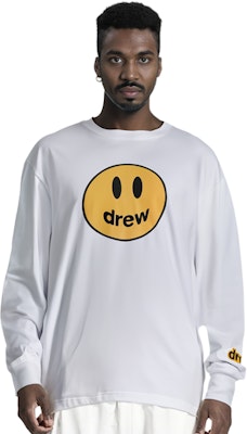 Drew House Mascot Smile 系列男女寬鬆白色長袖圓領上衣 DR1083 Cheap Drew House Mascot Smile 系列男女寬鬆白色長袖圓領上衣 DR1083